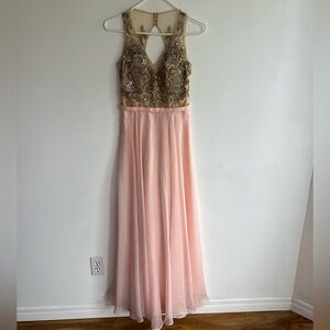 La Femme Beaded pink evening Maxi dress prom wedding party